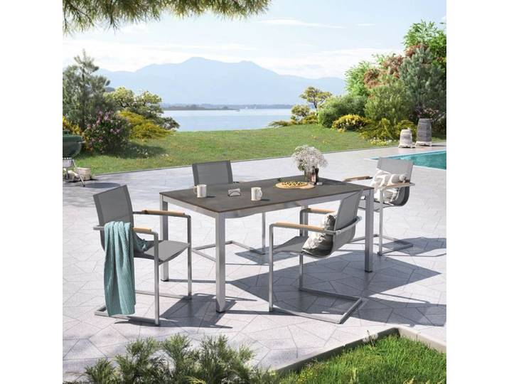 OUTLIV. Rimini Gartenmöbel-Set M (4 Plätze) Tisch 160x90cm Schwarz Dunkelgrau Hellgrau