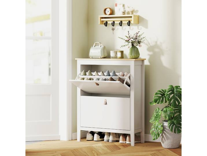 HOMCOM Armoire à Chaussures 14 Paires Taille 44 Blanc