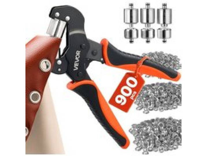 VEVOR Pince à Œillets 6 mm/8 mm/10 mm Kit d'Outils à Œillet 900 Pcs, avec Œillets et Rondelles Métalliques, Emporte-pièces, Blocs, Perforation pour Cuir, Bâches, Chaussures, Tissus et DIY Loisirs