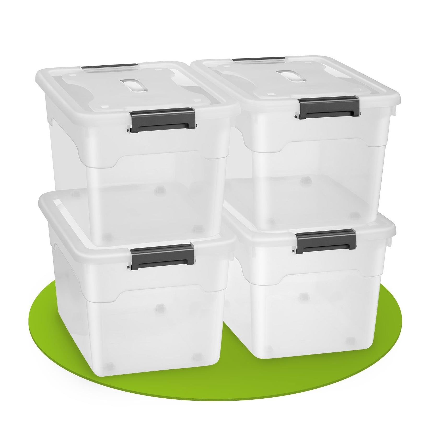 Juskys Aufbewahrungsbox mit Deckel - 4er Set Kunststoff Boxen 45l - Box stapelbar, transparent