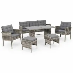 Swing&Harmonie Sydney Polyrattan Sitzgruppe Esstisch Lounge Sitzgarnitur Essgruppe Gartenmöbel Set - grau