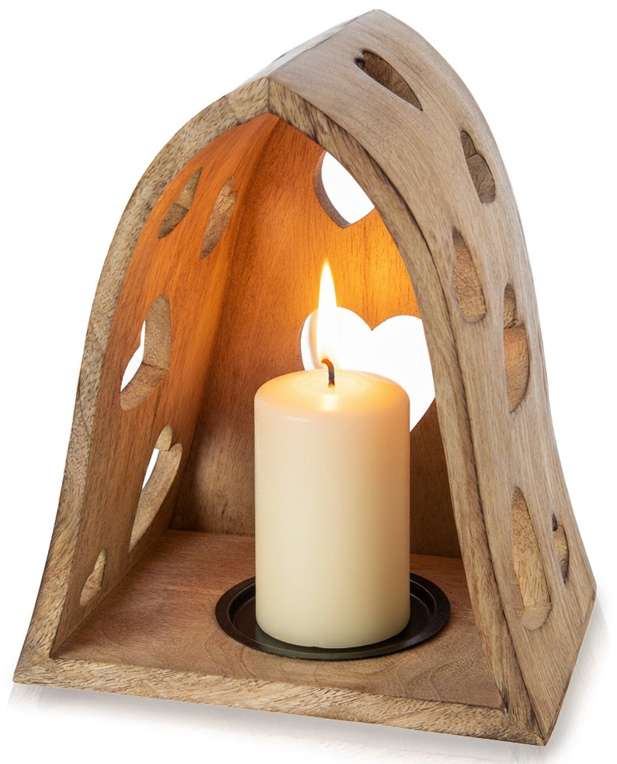 Houten Theelichthouder met Hartjes - Bruin - Rustieke Tafeldecoratie