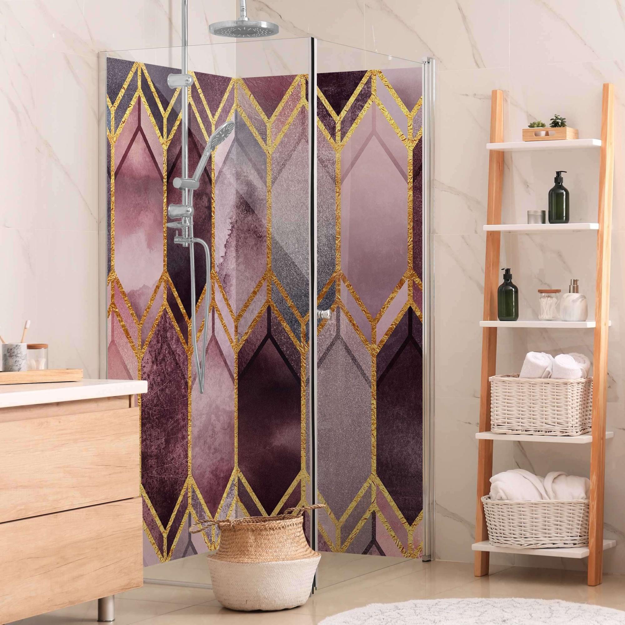 Duschrückwand Muster selbstklebend - 0.35 mm Wandpaneel wasserfest Geometrisch rosa Aquarell Abstrakt Badrückwand fugenlos Smart matt 110x210 cm