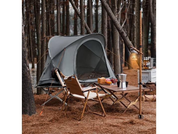 SoBuy OGS60-HG Lit de Camp Pliant, Tente de Camping en Alu, Voyage Camping avec Toit, Sac de Couchage, Matelas Gonflable, Sac de Transport