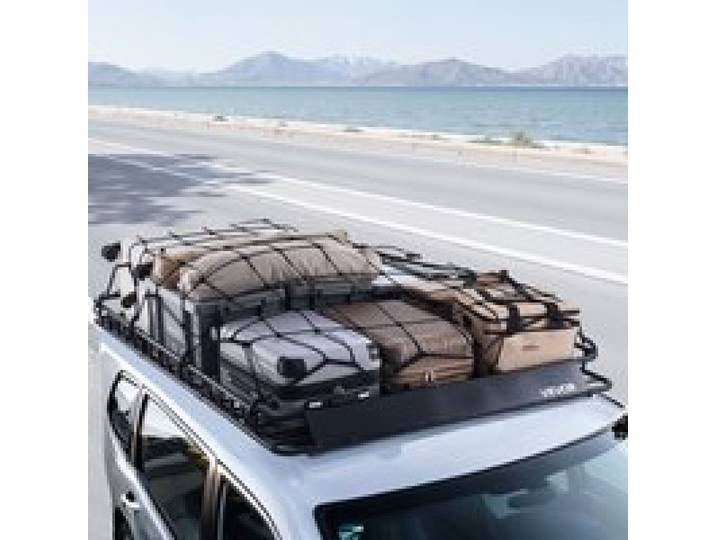 VEVOR Dachträgerkorb 1630 x 1270 x 105 mm mit zwei 90 x 100 cm Gepäcknetzen, Geeignet für Gepäck Sport- und Campingausrüstung, mit 4 U-Bügeln und Abgeschrägter Frontplatte, Legierter Stahl, Schwarz