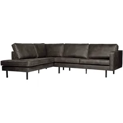 Ecksofa Rodeo Lederoptik, klassisch links, Schwarz, komfortabel für 4–5 Personen