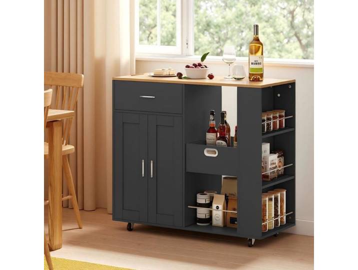Desserte de Cuisine ilot central cuisine avec rangement et plan de travail Porte-Serviettes meuble bar cuisine 102x46x92cm noir