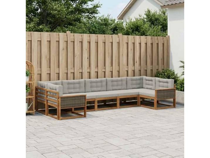 RJPLMFV Sektionalsofa für den Außenbereich, 7-teilig, massives Akazienholz Ergonomische Lamellen-Rückenlehne, bequeme Armlehnen, robuster Lattenrahmen, einfache Montage