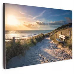 LEINWANDBILD Sonnenuntergang - Strand - Düne - Gras - Ufer Wohnzimmer Groß 120x80 cm