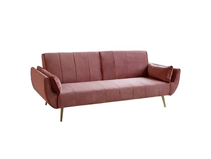 invicta INTERIOR Retro Schlafsofa DIVANI 220cm Altrosa Samt goldene Füße Bettfunktion 3er Sofa Schlafcouch Schlaffunktion Couch