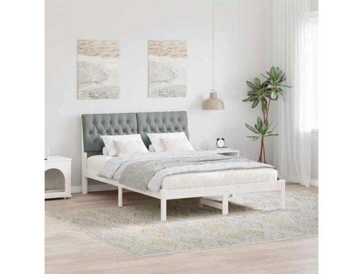 WDGJJFECNMUEHI Massivkiefer Polsterkopfteil Wandmontiert 150x200 cm Weiß Bettgestell mit gepolstertem Kopfteil Weiss 150x200 cm Massivholz Kiefer Lattenrost Stabil Modernes Plattformbett