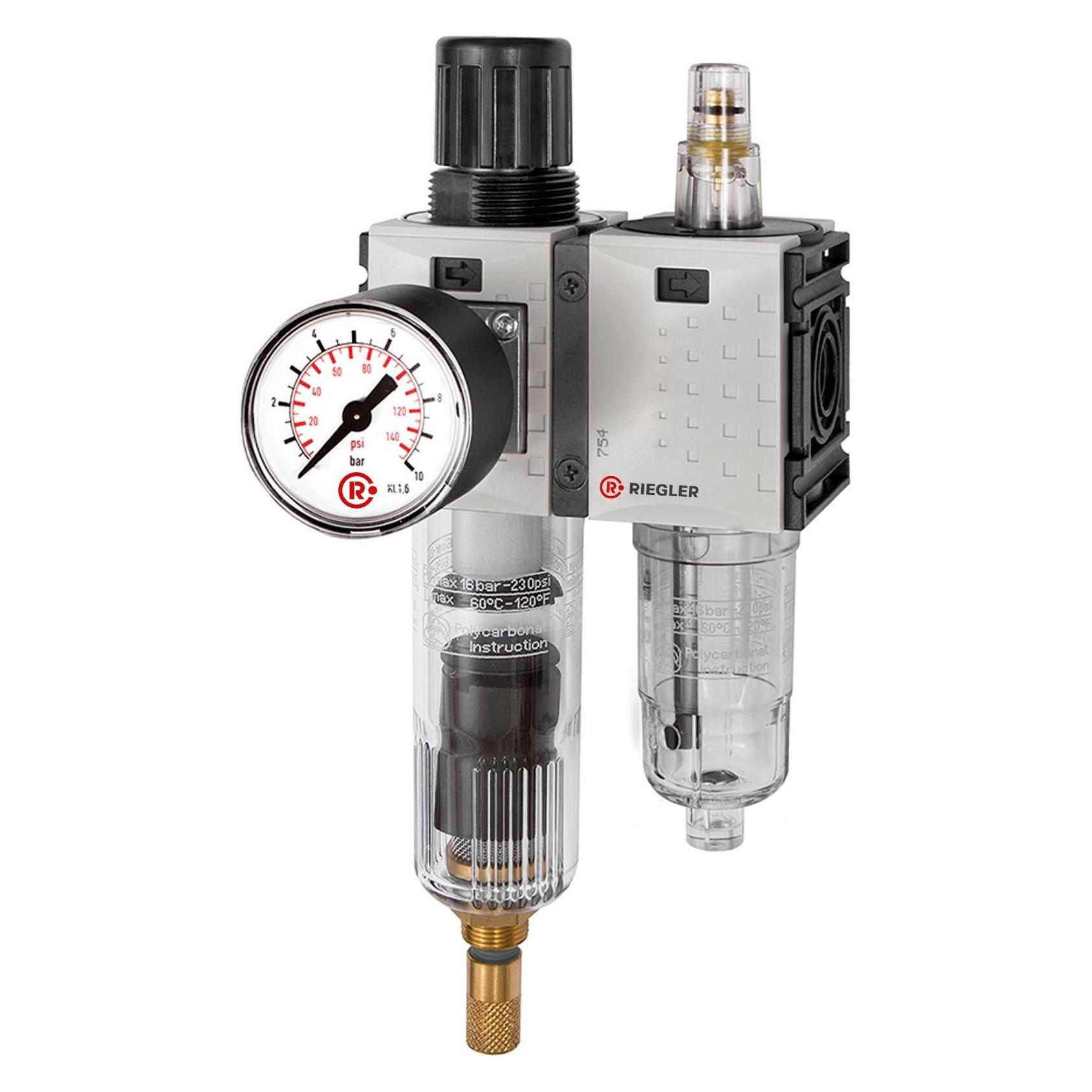 Riegler WE 2-tlg. "FUTURA-mini", PC-Beh., Standardmano, G 1/4, 0,5-10, VA (FUM 611-10)