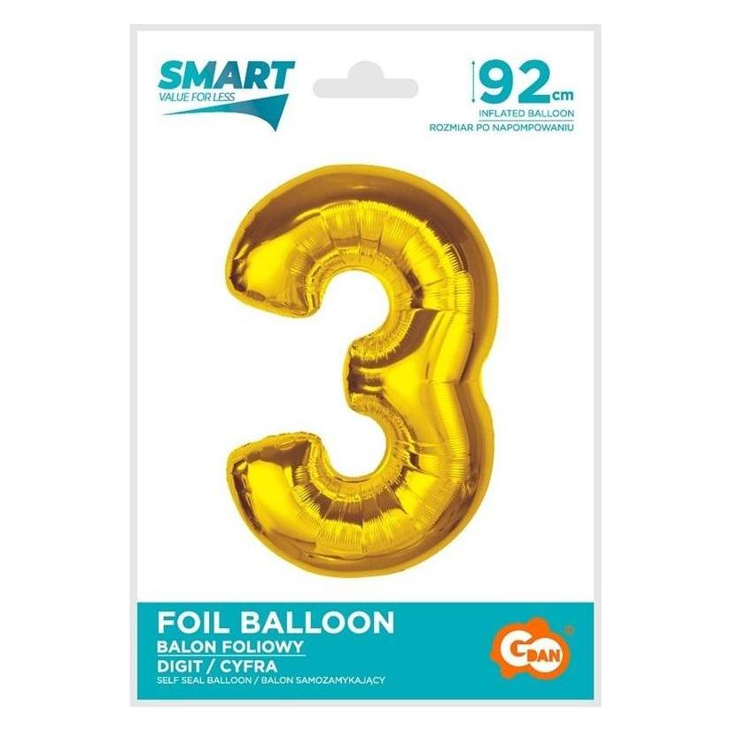 GoDan Folienballon Smart Nummer 3, Gold, 92 cm (1x) (47997348)