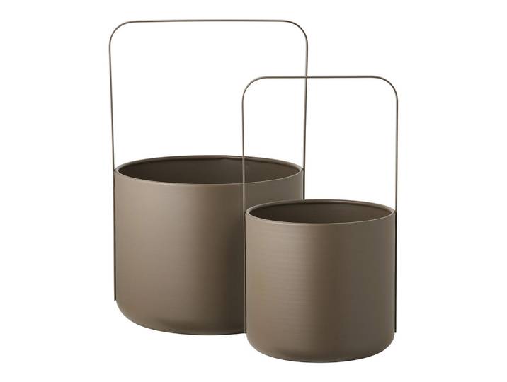 Blumentopf-Set Flowerpot, Braun, Metall, 2-teilig, zylindrisch,zylindrisch, Dekoration, Blumen & Blumentöpfe, Übertöpfe
