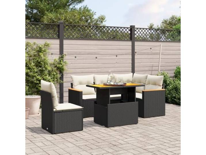YUTAASU 6-TLG. Poly Rattan Sofagarnitur Schwarz mit Kissen