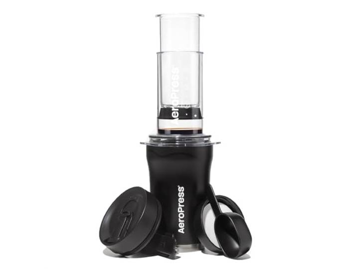 AeroPress Go Plus petite cafetière portable\, idéale pour voyage\, camping & bureau\, cafetière à piston tout-en-un\, cafetière manuelle filtre & expresso\, infusion en 2 min\, Noir