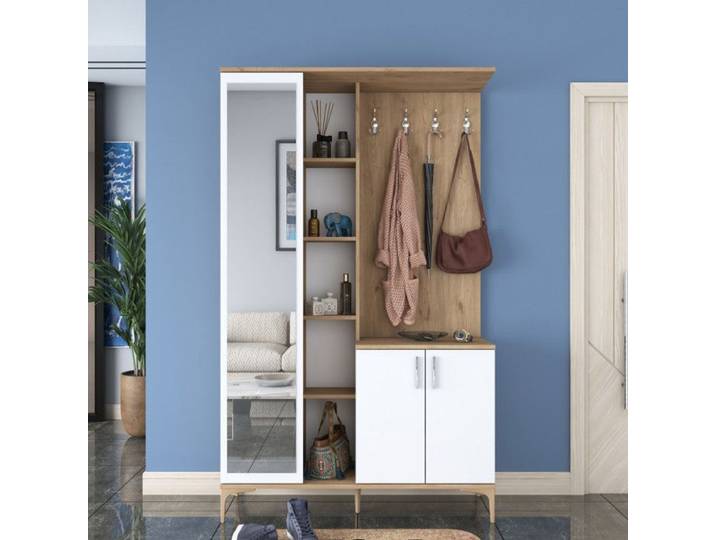 Meuble dentrée Vestiaire en Bois MDF noyer et blanc - L 120 × P 37 5 × H 198 6 cm