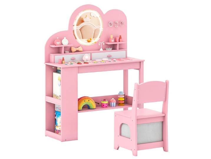Kinderkaptafel met Lichte Prinsessenstijl Kaptafelset-Roze