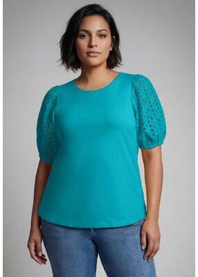 Plus Size Women's Eyelet Sleeve Tee by Avenue in Vibrant Turq (Size 22/24)