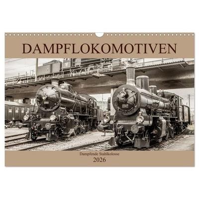 Dampflokomotiven - dampfende Stahlkolosse (Wandkalender 2026 DIN A3 quer), CALVENDO Monatskalender
