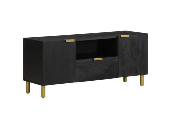 GHVBNMF TV-Schrank Schwarz, 100x33x46 cm Lowboard mit Türen Kompakte TV-Bank fürs Wohn- oder Schlafzimmer mit 2 praktischen Türen, Metallgriffen und 10 cm hohen Standbeinen.