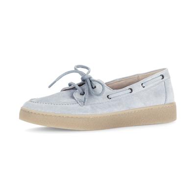 Bootsschuh GABOR, Damen, Gr. 37, Leder, blau (hellblau), Veloursleder, Schuhe Bootsschuh, Plateau, Schnürschuh, Halbschuh mit modischen Durchzügen