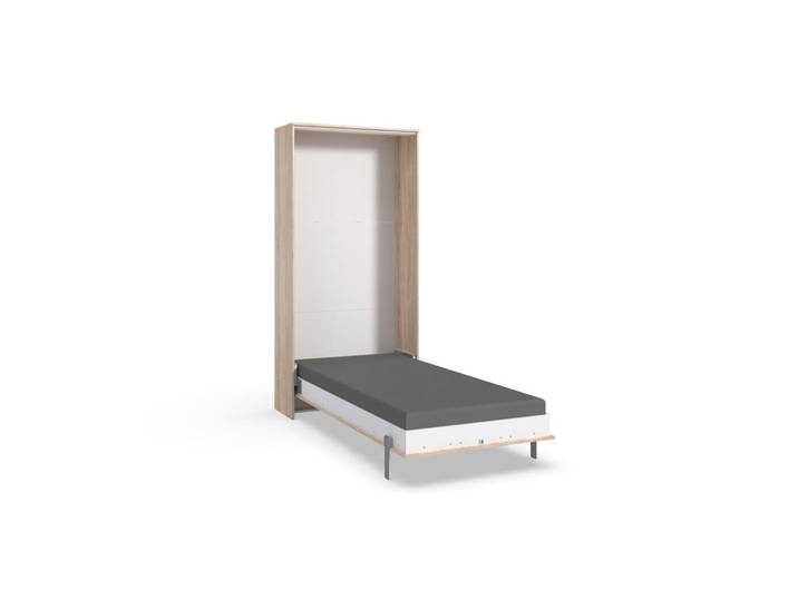 Mid.you Schrankbett, Weiss, Sonoma Eiche, Holzwerkstoff, Birke, Schichtholz, 90x200 cm, Federholzleisten verleimt, Schlafzimmer, Bett, Gästebetten