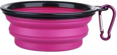 Quick Pick Pro Portable Dog Water Bottle & Travel Dog Bowl Silicone Pet Feeder With Carabiner 350ml purple