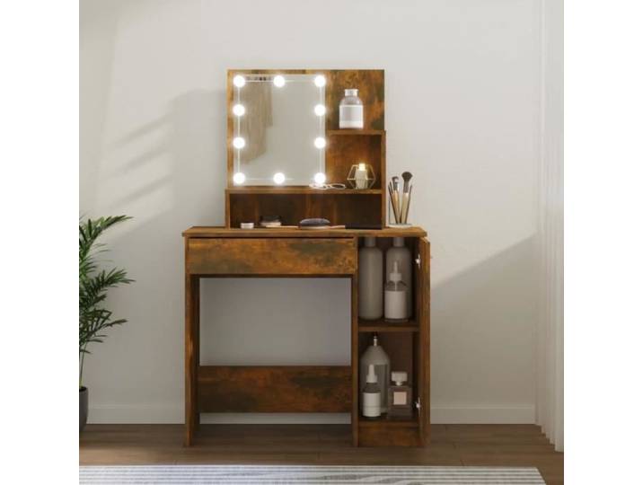 Fangming-Coiffeuse avec LED Chêne fumé 86 5x35x136 cm