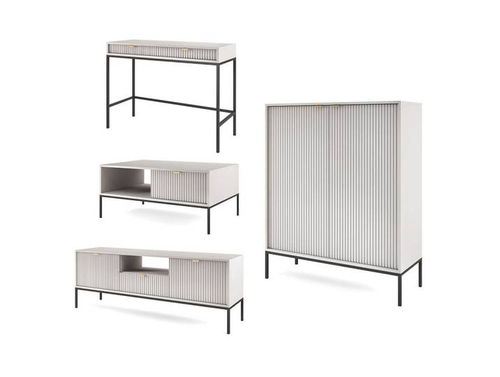 Feldmann-Wohnen Wohnzimmer-Set Nova Grau / Schwarz 4-teilig, Metall, 10 Fächer, Rechteckig, 258x125x68 cm, Wohnzimmer, Wohnwände