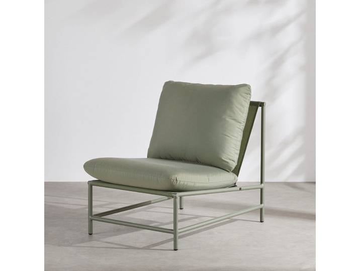 Gartensessel aus Aluminium, Textilene und khakigrünen Kissen aus recyceltem Polyester