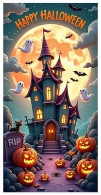 Inspired Living Moonlit Graveyard Halloween Door Cover 16