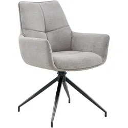 OKWISH Drehbarer Polsterstuhl mit Armlehnen, Stoff Grau, Metall Schwarz, 85 cm, 360° drehbar