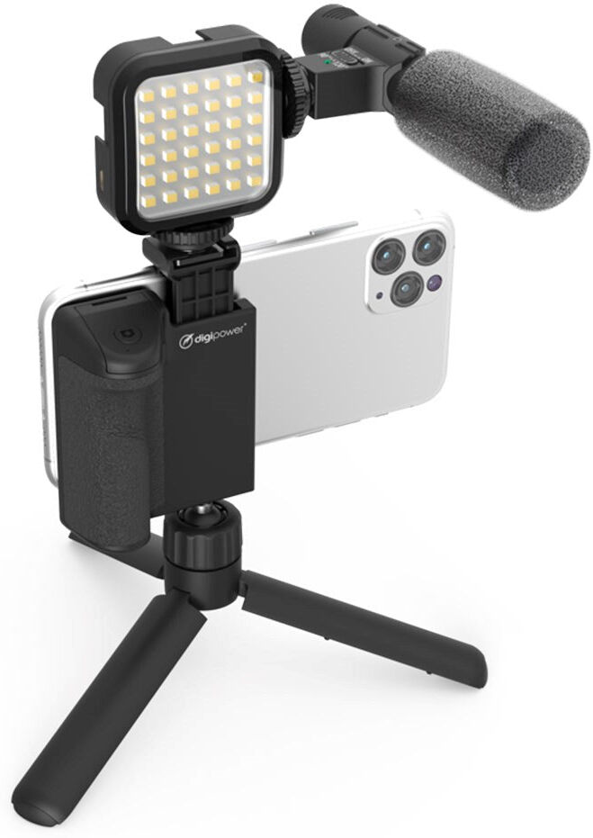 Digipower Follow Me Vlogging Kit m. Stativ til Smartphone m. Fjernbetjening & Mikrofon - Sort