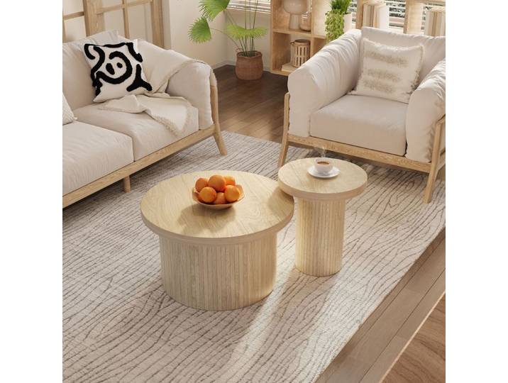Nouvelle table basse épaissie au design moderne double table ronde table d'appoint en bois naturel. Table de salon multifonctionne