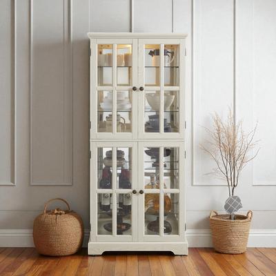 Fundinbaths "68.7"" Antique Curio Display Cabinet with 4 Glass Doors, Adjustable Shelves & Built-in Light for Collectibles and Wine Storage"