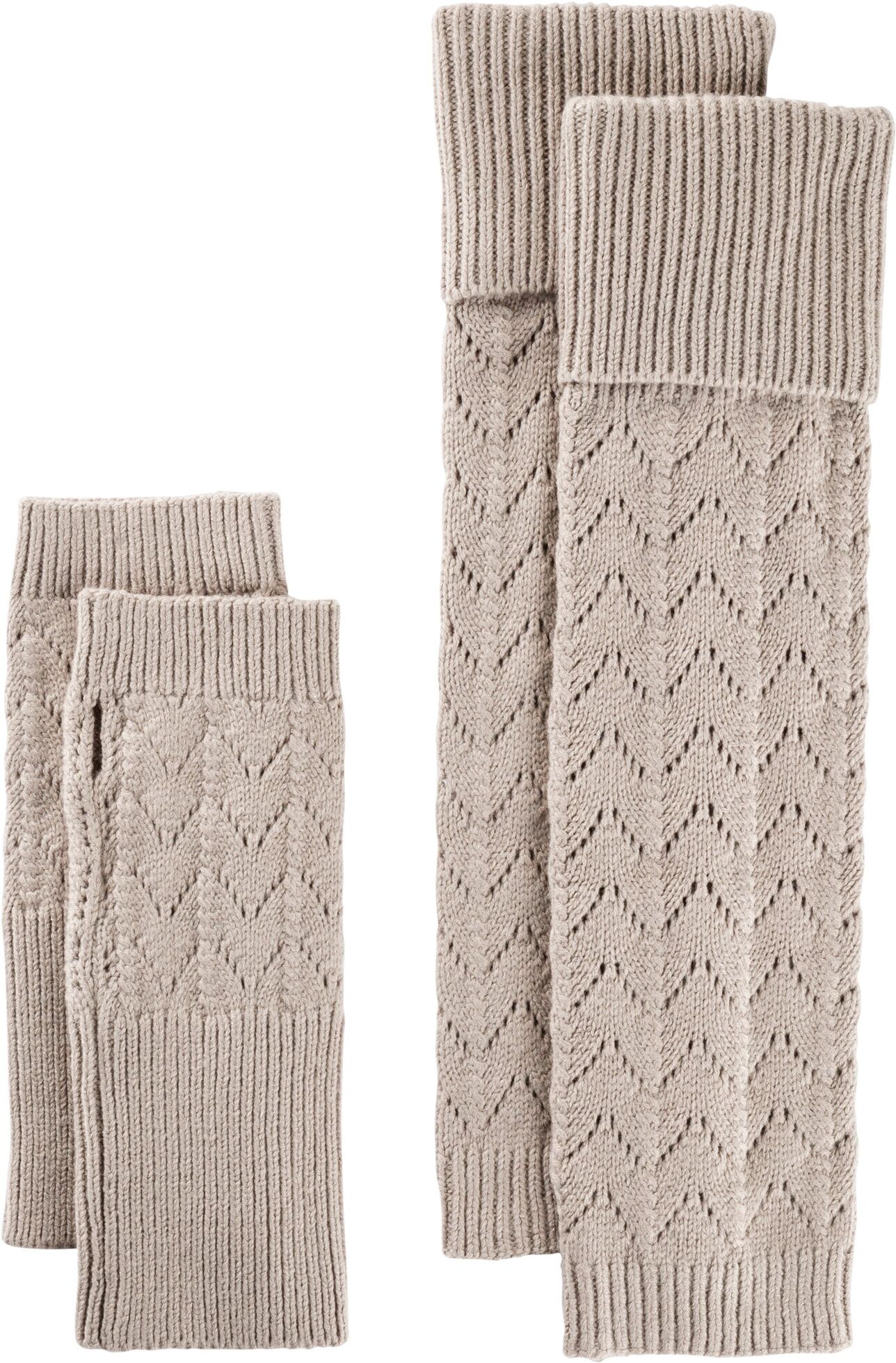 Armstulpen BONPRIX "Armstulpen und Beinstulpen (4-tlg-Set)", Damen, braun (taupe), Obermaterial: 88% Polyacryl, 12% Polyamid, unifarben, Stulpen Armstulpen, mit passenden Beinstulpen, unifarbene Optik taupe Einheitsgröße