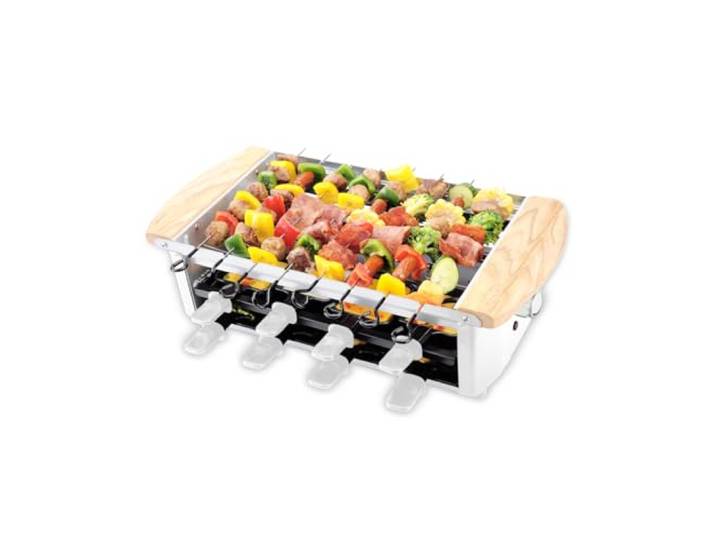 LITTLE BALANCE 8263 Raclette Alpes 1200-8, Raclette/Grill 8 Personen, Raclette Grill Elektrische Grillspieße, Antihaftbeschichtung, Mitgeliefertes Zubehör, 1200 W, Weiß