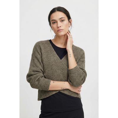 Wickelpullover PIECES "PCSILLY LS REV WRAP KNIT NOOS BC", Damen, Gr. XXL, braun (morel), Strick, Obermaterial: 90% Polyester, 5% Wolle, 5% Elasthan, meliert, unifarben, figurbetont taillenlang, V-Ausschnitt, Pullover, im Wickeldesign