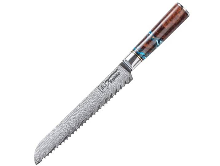 Tsume Brotmesser Sturm, Klingenlänge 19cm, Echtes Damast Küchenmesser, 67 Schichten VG10 Edelstahlkern mit Sturmigem Kunstharz Handgriff, Rasiermesserscharf