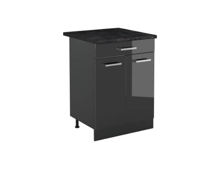 Vicco Küchenunterschrank R-Line, Anthrazit Hochglanz/Anthrazit 60 cm 2 Türen · Arbeitsplatte Anthrazit · Höhenverst. Füße · 1 Einlegeboden · Frei kombinierbar