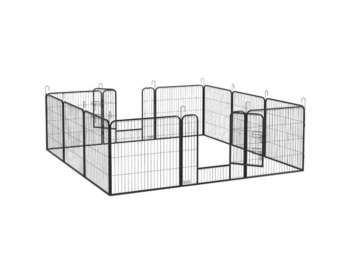 PawHut Luxe parc enclos modulable acier époxy porte verrouillable pour chiens, lapins, rongeurs, petits animaux, 80 x 80 cm gris