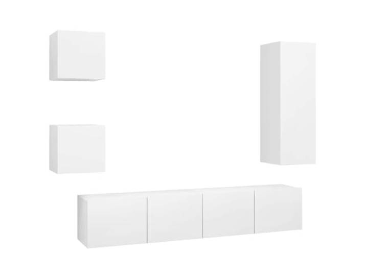 GHVBNMF 5-TLG. TV-Schrank-Set Wandmontage Weiß Holzwerkstoff Platzsparende Hänge-Lowboards für Wohnzimmer und Schlafzimmer mit flexibler Wandmontage und pflegeleichter Oberfläche.