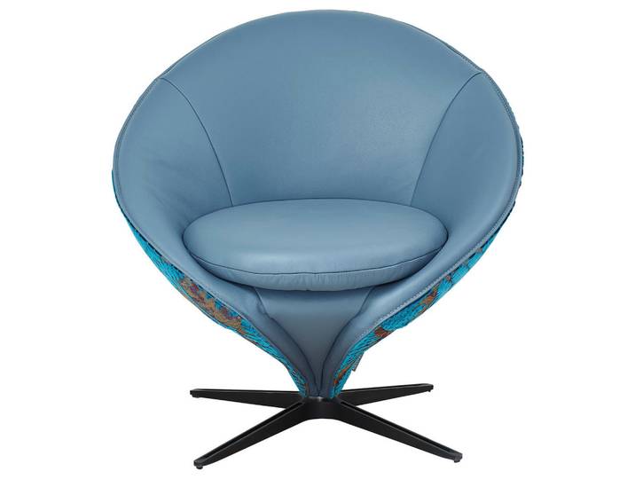Koinor Sessel, Blau, Goldbraun, Metall, Kombination Echtleder/Stoff, Nappaleder, 85x81x79 cm, Goldenes M, Dgm, Fussart wählbar, Lederauswahl, Stoffauswahl, Sitzfläche 360° drehbar, Wohnzimmer, Sessel, Sessel