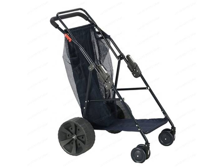 Chariot de plage pliable robuste en acier inoxydable à 4 roues, chariot de camping en maille pour la pêche et le transport extérieur