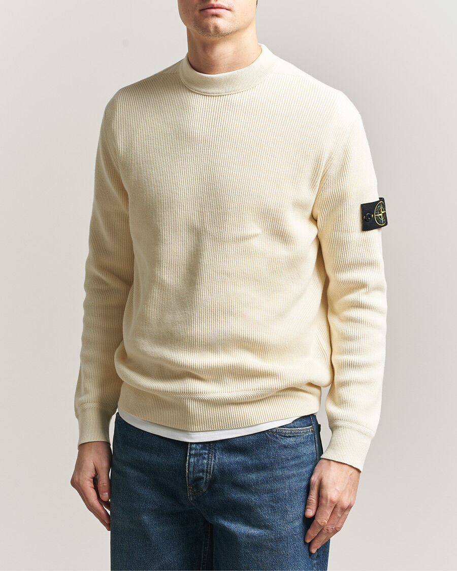 Stone Island Ribbed Soft Organic Cotton Crewneck Ivory men M Hvid