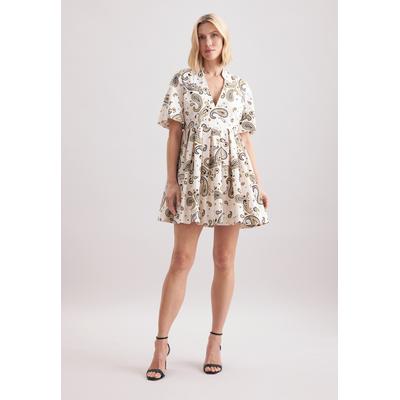 Blusenkleid SEIDENSTICKER, Damen, Gr. XS (34), Normalgrößen, beige (ecru), 100% Baumwolle, Paisley, regular fit, V-Ausschnitt, Kleider Blusenkleid, V-Neck Paisley