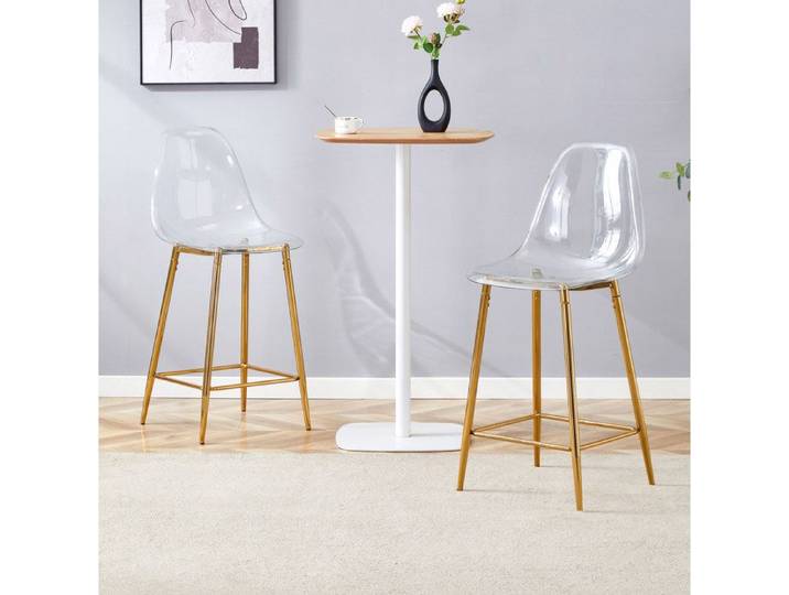 Tabourets de bar transparents lot de 2 structure métal dorée design moderne intérieur