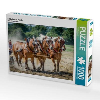 CALVENDO Puzzle Feldarbeit zu Pferde | 1000 Teile Lege-Größe 64x48cm Foto-Puzzle für glückliche Stunden