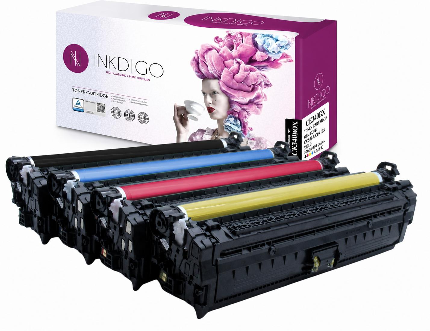 Inkdigo Tonerset CE340-343A für HP LaserJet Enterprise 700 Color M775DN, M775dn MFP, M775f MFP, M775z MFP - CMYK,